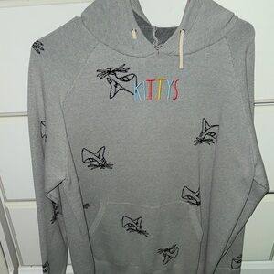 Gray Hoodie with Embroidered Cat Design
